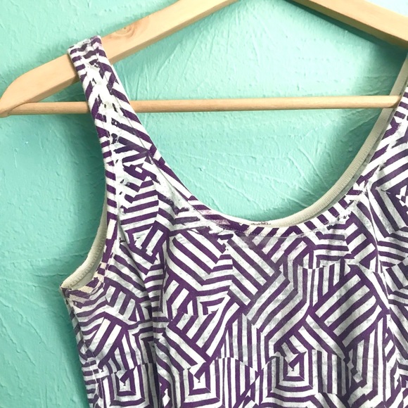 Abstract Geometric Patterned Tank, Plum Purple with Burnout White, Size L - Picture 2 of 4